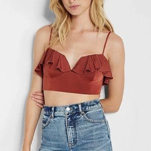NWT Express Body Contour Silky Ruffle Overlay V-Wire Cropped Cami - US S